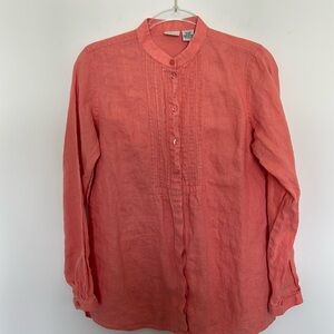 L.L.‎ Bean Linen Long Sleeve Blouse Top Size Small Orange